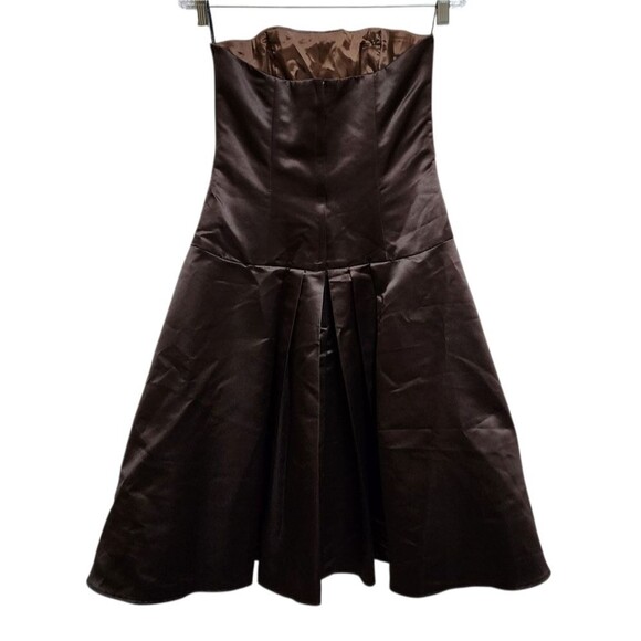 Jessica McClintock Dress Sz 8 Brown Satin Lace Strapless Rhinestone Prom Formal - Picture 2 of 9